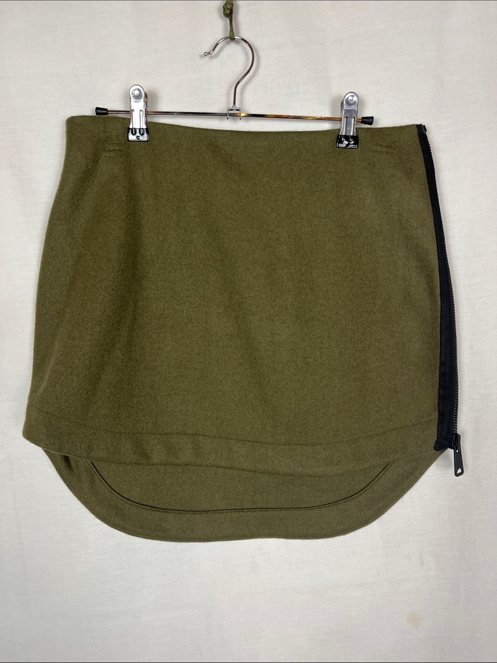 Drifter Wool Blend Green High Low Mini Skirt with Zipper